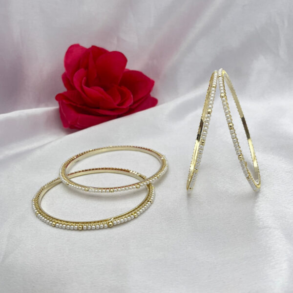 Sleek Pearl Bangle with Golden Beads - Set of 4