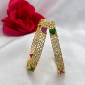 Gold Plated AD Bangles with Ruby & Emerald Stones