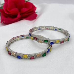 Multicolor AD Bangles with Silver Finish