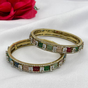 Antique Polish Bangles with Multi-Color Stone Work