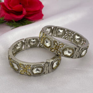 Royal Silver-Plated Mirror uncut Kundan Bangles