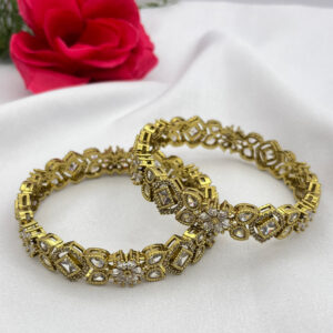 Antique Polki AD Bangles with Floral Centerpiece