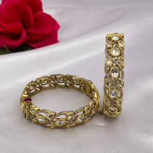 Antique Gold-Plated Kundan Bangles with AD Stone Detailing