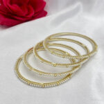 Sleek Pearl Bangle with Golden Beads - Set of 4