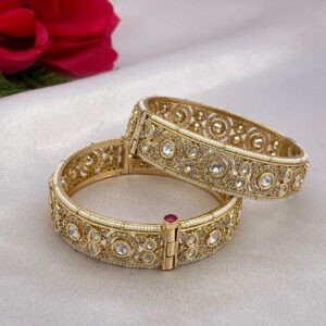 Kundan Bangles with White Enamel & Carrot Polish Finish