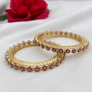 Gold Plated ad Bangles with Floral Ruby Work