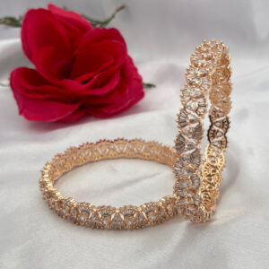 Rose Gold Finish Fan-Cut AD Bangles