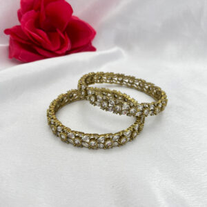 Antique Gold AD Floral Bangles