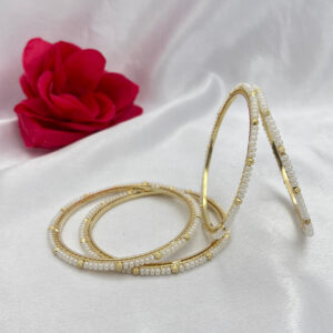 Elegant Gold Polish Pearl Bangles – Set of 4