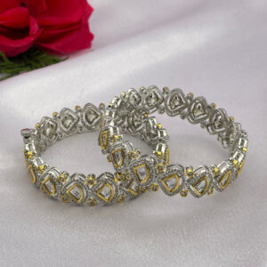 Dual-Tone Kundan Kada Silver & Gold Finish