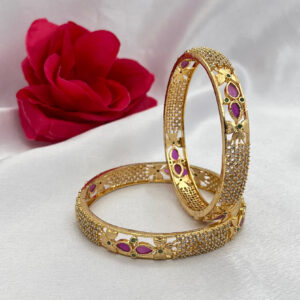 Gold Plated AD Bangles with Butterfly & Pink Stone Motifs