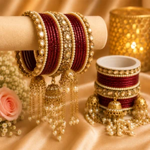 3 Jhumki Bangle Set (Maroon) (3)