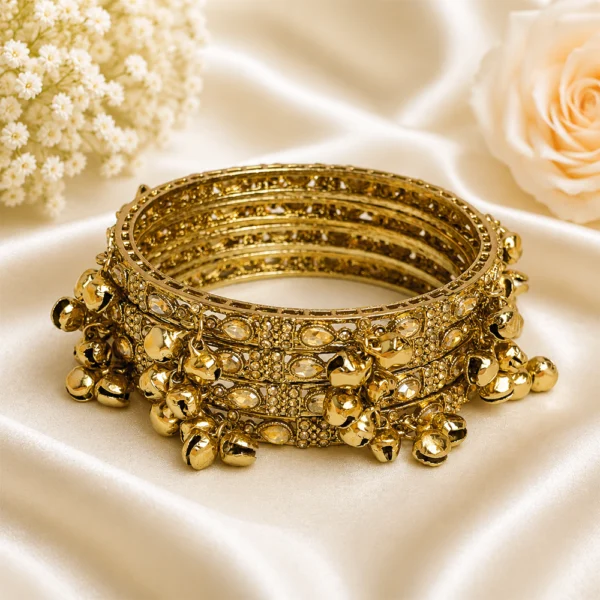 Drop Shape Stone Kada with Ghungroo