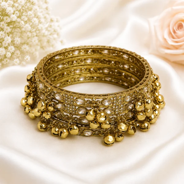 Drop Shape Stone Kada with Ghungroo
