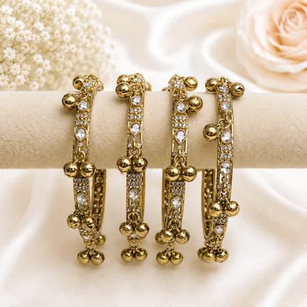 Drop Shape Stone Kada with Ghungroo
