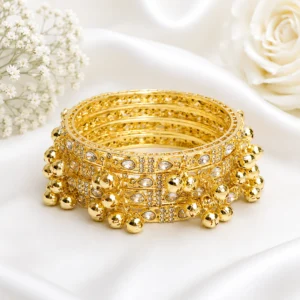 Drop Shape Stone Kada with Ghungroo