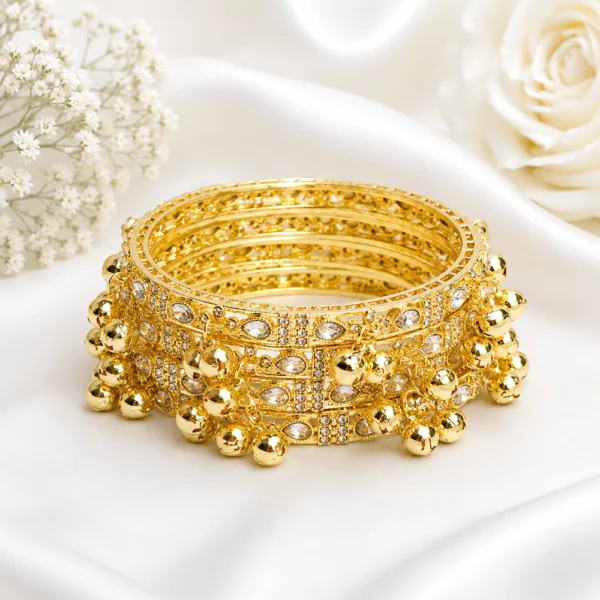 Drop Shape Stone Kada with Ghungroo