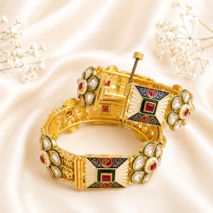 Flower Kundan Meenakari Rajwadi Kundan Bangle