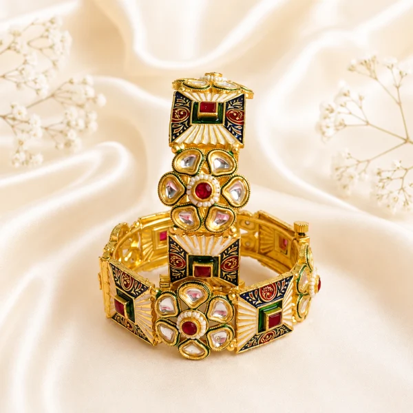 Flower Kundan Meenakari Rajwadi Kundan Bangle