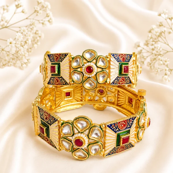 Flower Kundan Meenakari Rajwadi Kundan Bangle