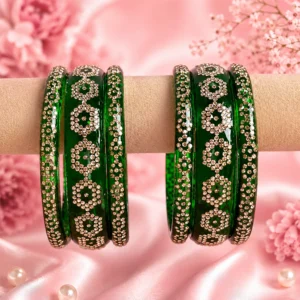 Flower Stone Work Borosil Kada Set
