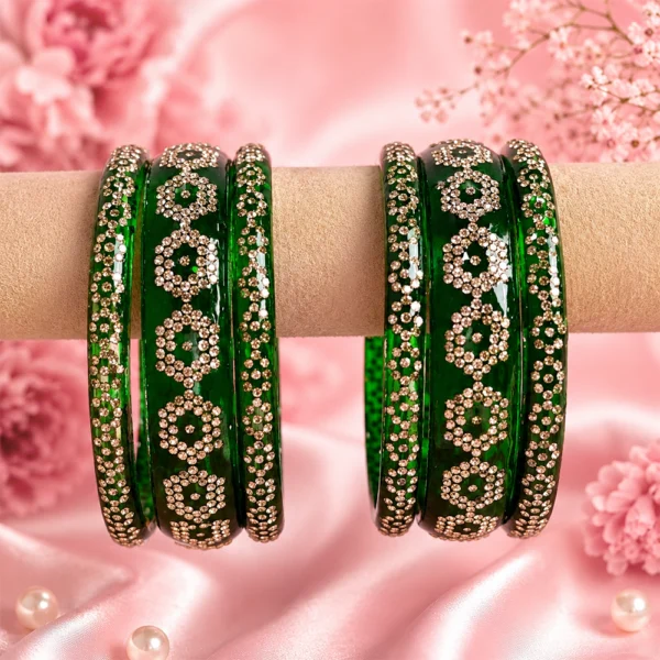 Flower Stone Work Borosil Kada Set