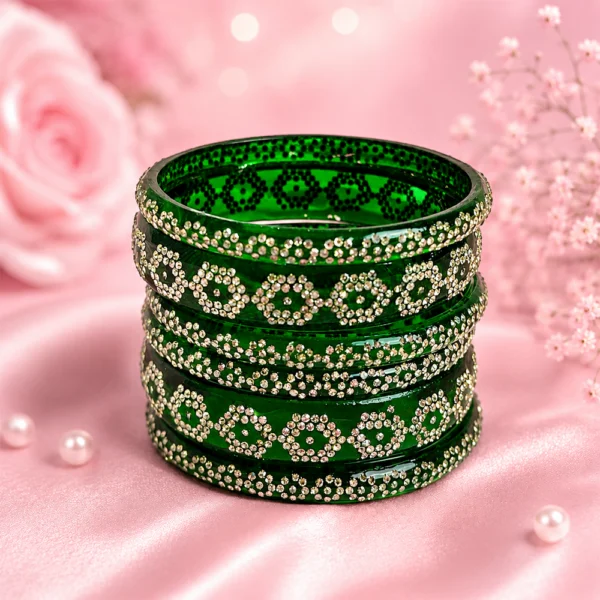 Flower Stone Work Borosil Kada Set