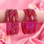 Flower Stone Work Borosil Kada Set