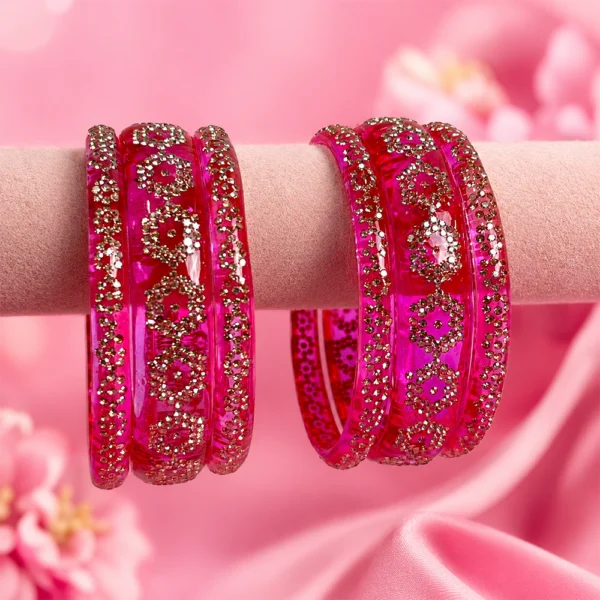 Flower Stone Work Borosil Kada Set