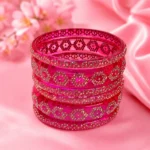 Flower Stone Work Borosil Kada Set