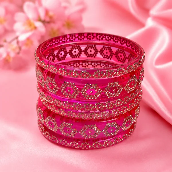 Flower Stone Work Borosil Kada Set