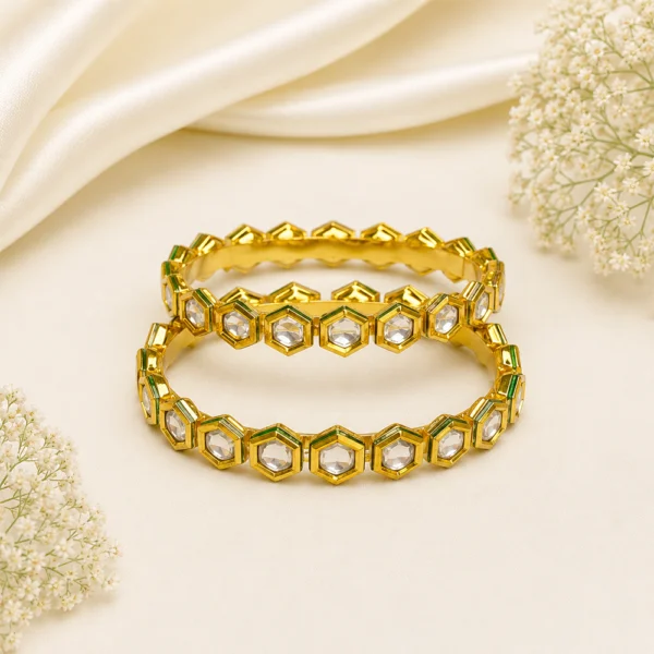 Hexagon-Kundan Single Line Kada