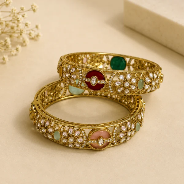 Multi Colour Kundan Flower Kada