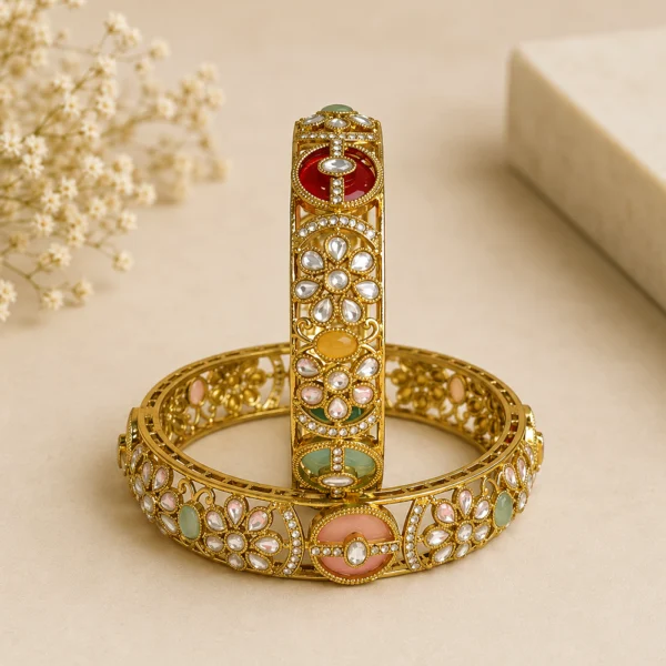 Multi Colour Kundan Flower Kada