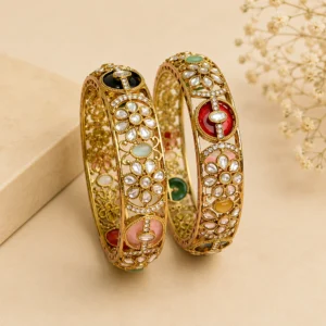 Multi Colour Kundan Flower Kada
