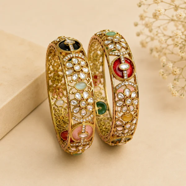 Multi Colour Kundan Flower Kada