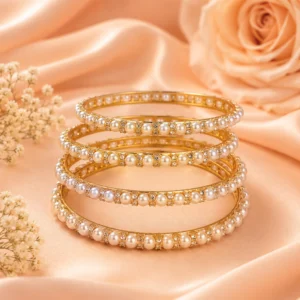 Pearl Stone Bangle (Gold Plated-White Stone) (3)