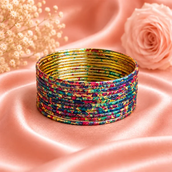 Printed Metal Bangle - Dark Blue-Multi