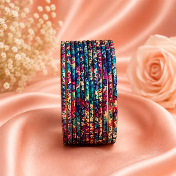 Printed Metal Bangle - Dark Blue-Multi