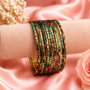Printed Metal Bangle – Golden-Multi (1)