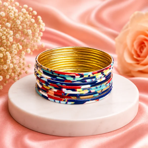 Printed Metal Bangle - White-Multi