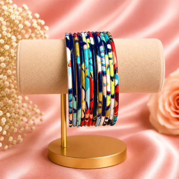 Printed Metal Bangle - White-Multi