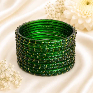 Rain Drop Glass Bangles (Green) (2)