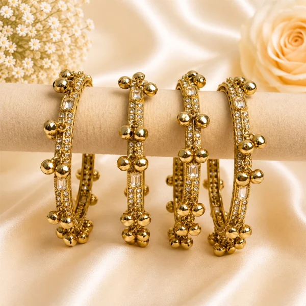 Rectangle Shape Stone Kada with Ghungroo