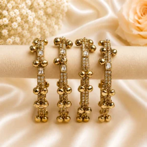 Rectangle Shape Stone Kada with Ghungroo (White Stone) (3)