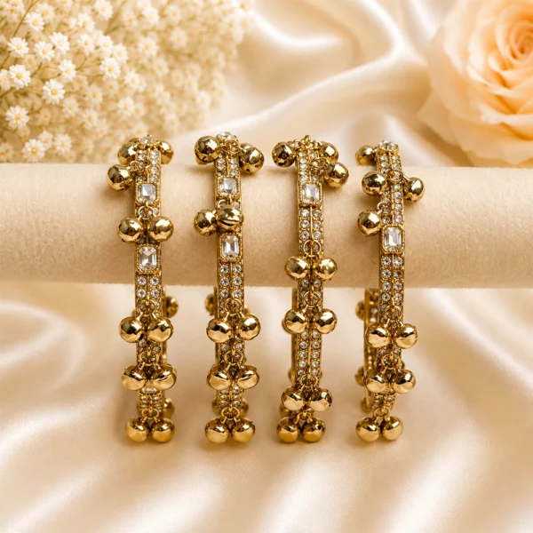 Rectangle Shape Stone Kada with Ghungroo