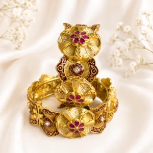 Ruby Floral with Meenakari Rajwadi Kundan Bangle (2)