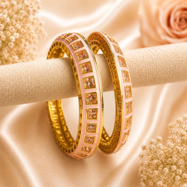 Square-Cut Stone With Meenakari Pacheli Kada