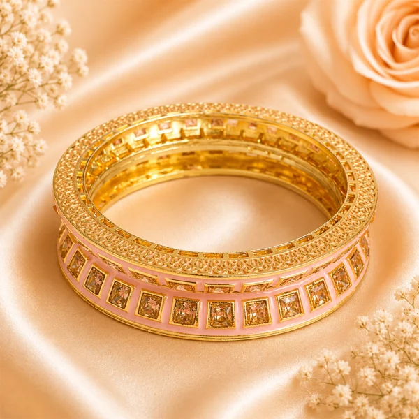 Square-Cut Stone With Meenakari Pacheli Kada