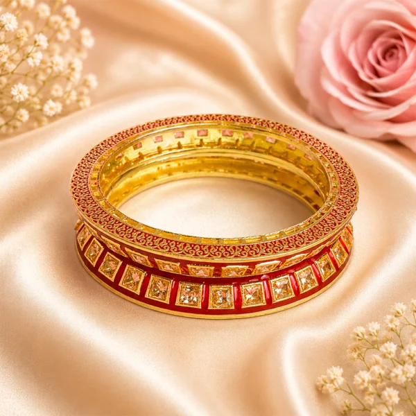 Square-Cut Stone With Meenakari Pacheli Kada